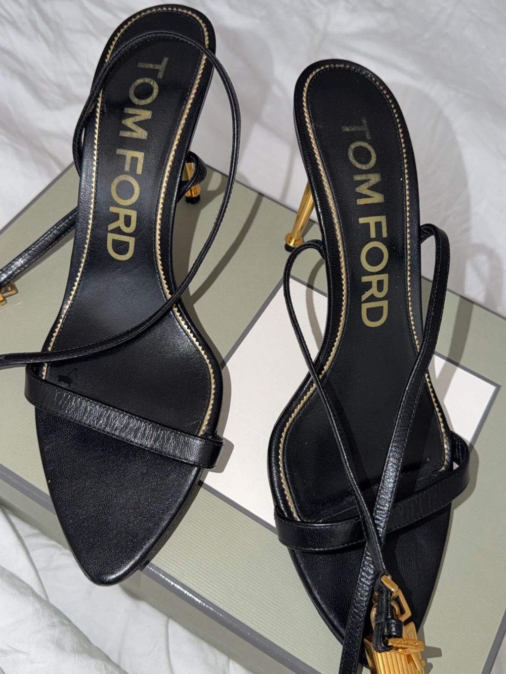 Tom Ford Black Heels with Gold Lock Detail